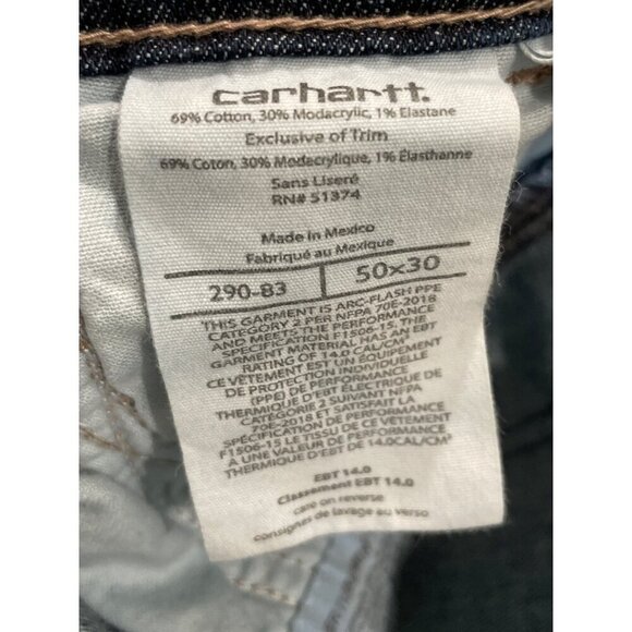 Carhartt Jeans Mans Cotton Blue Carpenter Flame resistant Size 50x30 - Picture 6 of 8